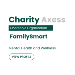 FamilySmart charity profile card on CharityAxess focusing on family-centred youth mental health support in British Columbia.