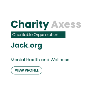 Jack.org charity profile card on CharityAxess highlighting its focus on youth mental health and wellness in British Columbia.